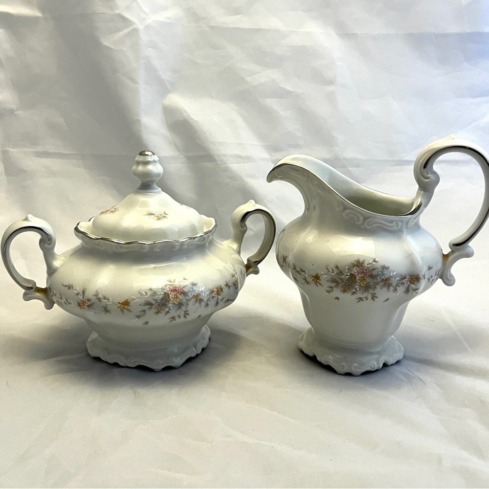 Sugar Bowl Creamer Set, Johann Haviland Bavaria Germany Floral Splendor Vtg EUC